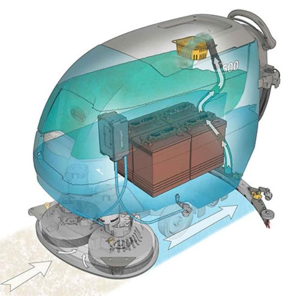 T500 Walk-Behind Scrubber Dryer Illustration