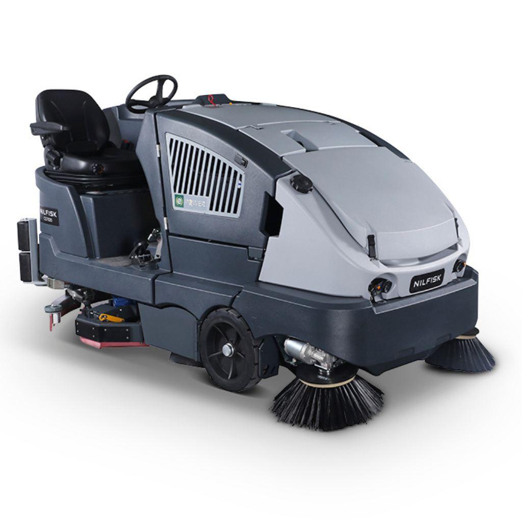 Combination sweeper-scrubber ideal for maintaining expansive hospitality venues