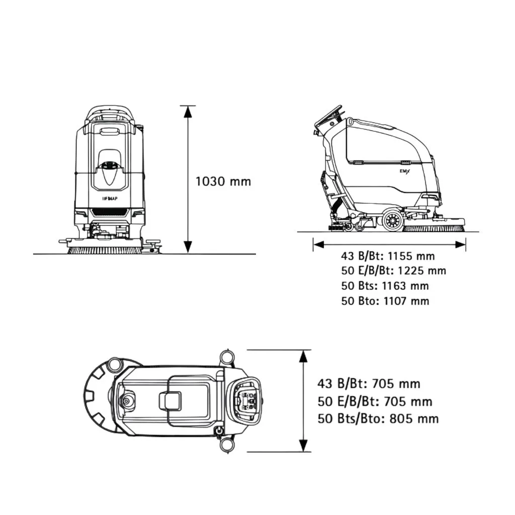 EMx Floor Scrubber Dimension